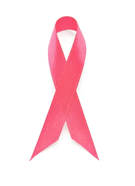 白い背景にピンクの意識リボン 乳がんコンセプト — ストック写真