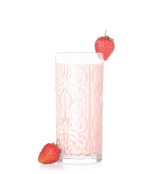 Glass Tasty Strawberry Smoothie Isolated White Background — Stock Photo, Image