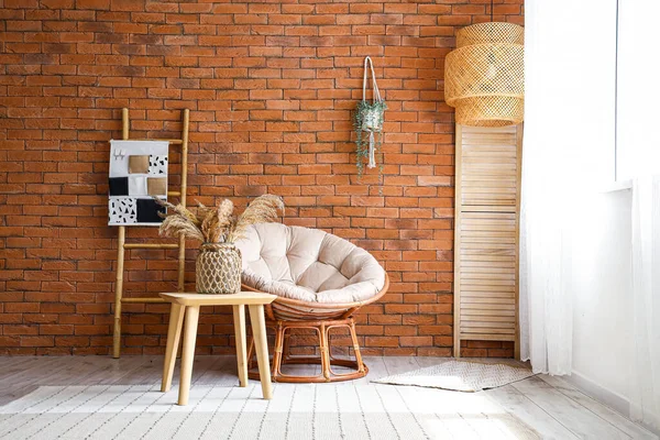 Stylish Armchair Table Pampas Grass Interior Living Room — Stock Photo, Image