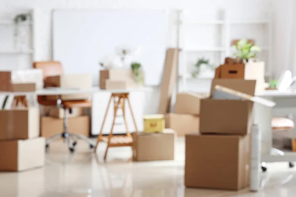Blurred View Office Cardboard Boxes Moving Day — Stock Photo, Image