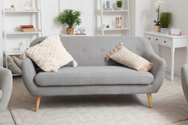 Işıl ışıl oturma odasının içi rahat gri kanepe