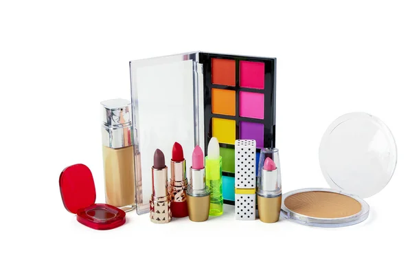 Set Van Verschillende Decoratieve Cosmetica Witte Achtergrond — Stockfoto