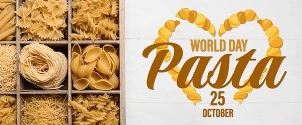 Banner Voor Wereld Pasta Dag Met Droge Pasta — Stockfoto