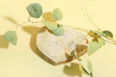 Sarı masadaki taşlı okaliptüs.