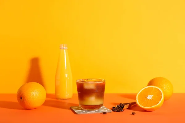 Glass Tasty Orange Espresso Color Background — Stock Photo, Image