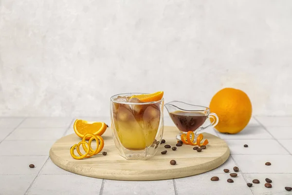 Glas Lekkere Sinaasappel Espresso Ingrediënten Tafel — Stockfoto