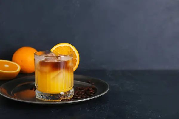 Glass Kald Oransje Espresso Svart Bakgrunn – stockfoto