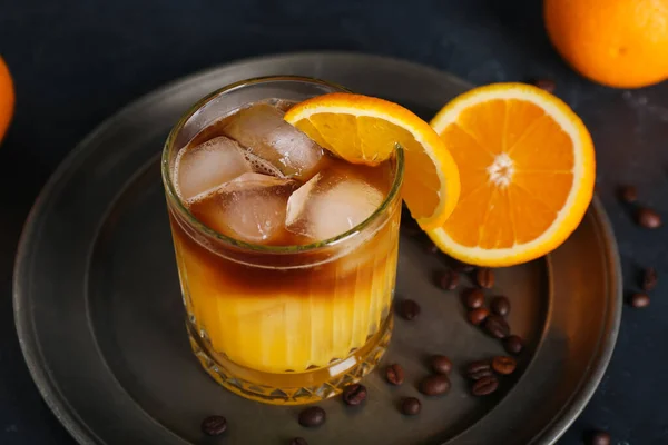 Glass Cold Orange Espresso Black Background — Stock Photo, Image