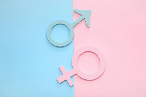 Feminino Masculino Símbolos Gênero Fundo Cor — Fotografia de Stock