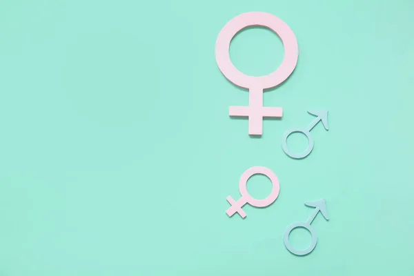 Símbolos Masculinos Femininos Sobre Fundo Turquesa — Fotografia de Stock