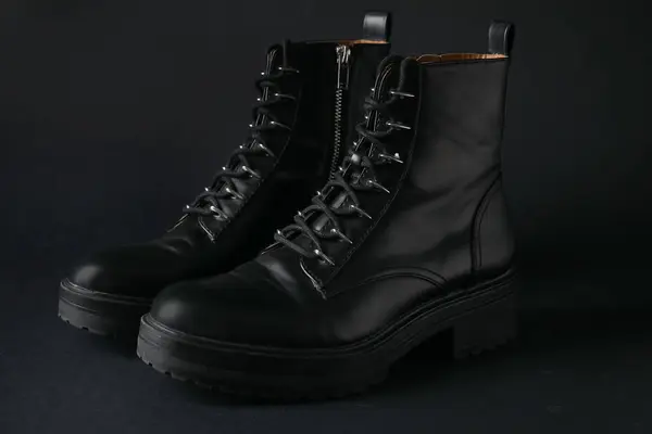 Stylish Leather Boots Black Background — Stock Photo, Image