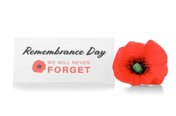 Red Poppy Flower Card Isolated White Background Remembrance Day Canada — Stock Photo, Image