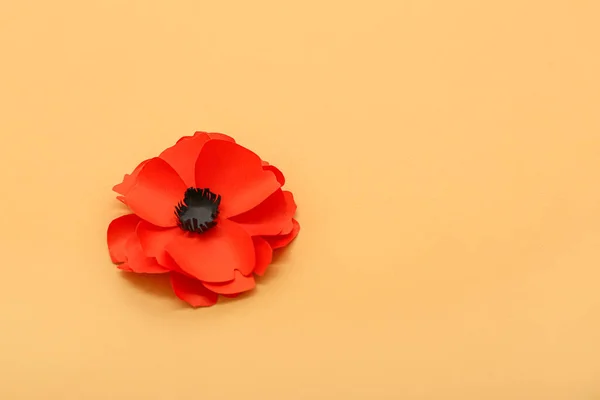 Fiore Papavero Rosso Sfondo Arancione Giornata Della Memoria Canada — Foto Stock