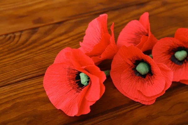 Fiori Papavero Rosso Sfondo Marrone Legno Giornata Della Memoria Canada — Foto Stock