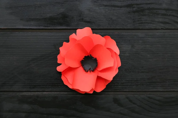 Fiore Papavero Rosso Sfondo Nero Legno Giornata Della Memoria Canada — Foto Stock