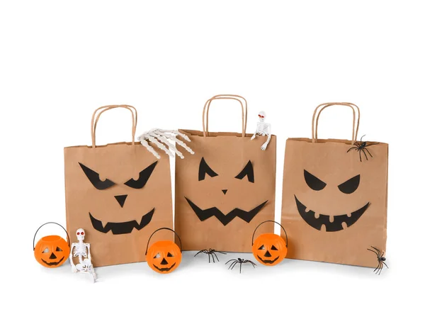 Bevásárlótáska Dekoráció Halloween Fehér Háttér — Stock Fotó