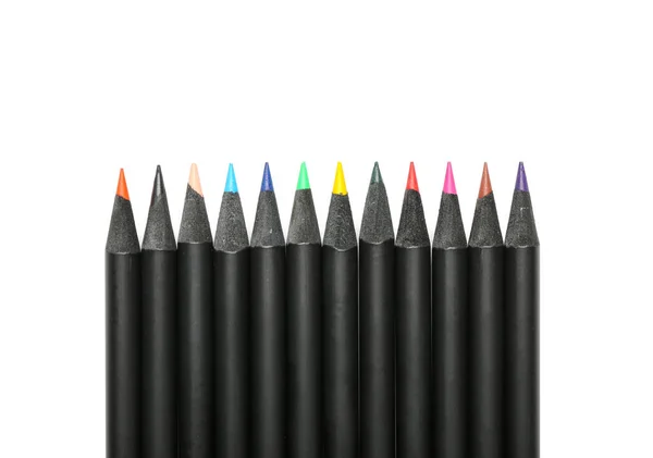 Viele Bunte Bleistifte Isoliert Auf Weißem Hintergrund — Stockfoto