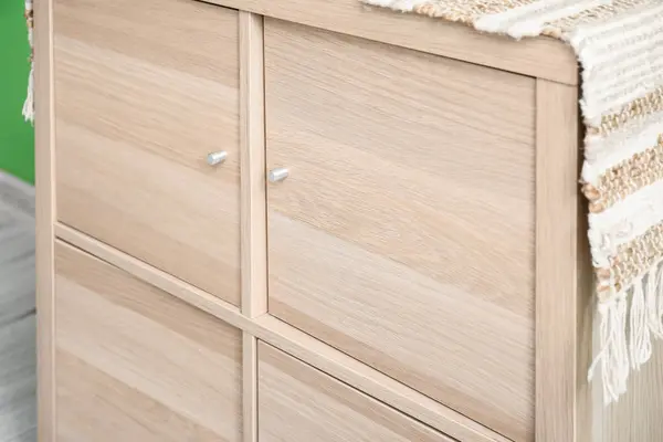 Stylish Wooden Chest Drawers Closeup — Stock Photo, Image