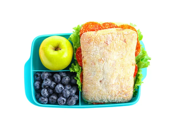 Lunchbox Con Cibo Delizioso Isolato Sfondo Bianco — Foto Stock