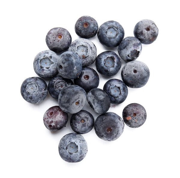Frozen blueberries on white background