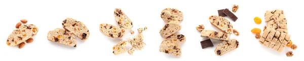 Set Med Läckra Biscotti Cookies Isolerade Vit Ovanifrån — Stockfoto