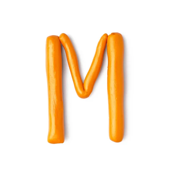 字母M 用白色背景的面团做成 — 图库照片