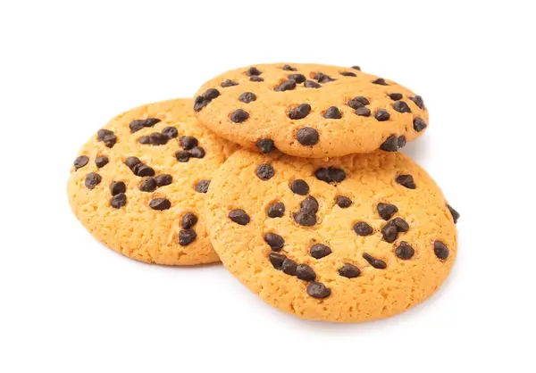 Tasty Cookies Chocolate Chips White Background — Stock Photo, Image