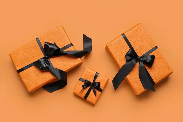 Gift Boxes Halloween Celebration Color Background — Stock Photo, Image