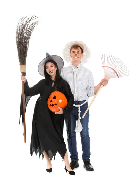 Jong Stel Kostuums Voor Halloween Feest Witte Achtergrond — Stockfoto