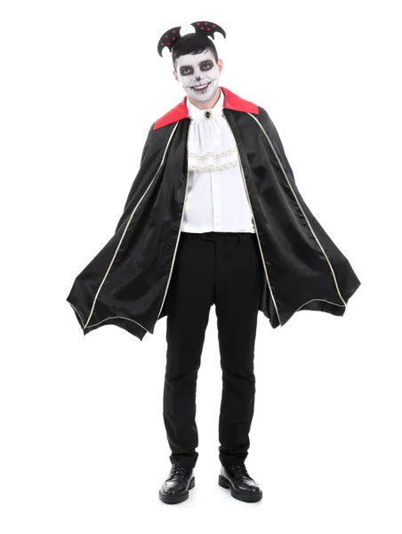 Joven Vestido Para Halloween Como Vampiro Sobre Fondo Blanco — Foto de Stock