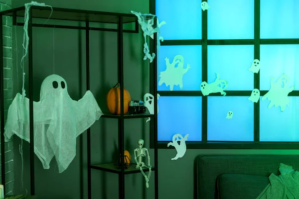 Shelf Unit Halloween Decor Dark Living Room — Stock Photo, Image