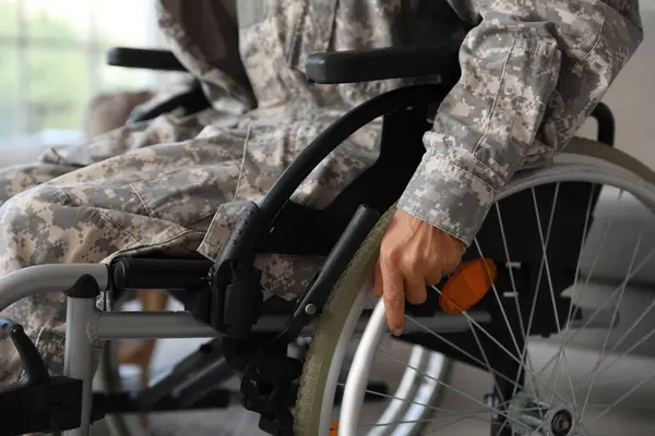 Female Soldier Wheelchair Home Closeup — Stock Photo, Image