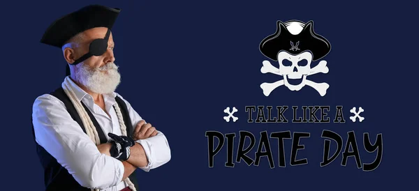 Stock image Mature pirate on dark background. Banner for Talk Like a Pirate Day