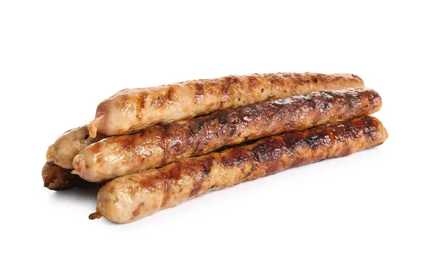 Tasty Grilled Sausages White Background — Stock Photo, Image