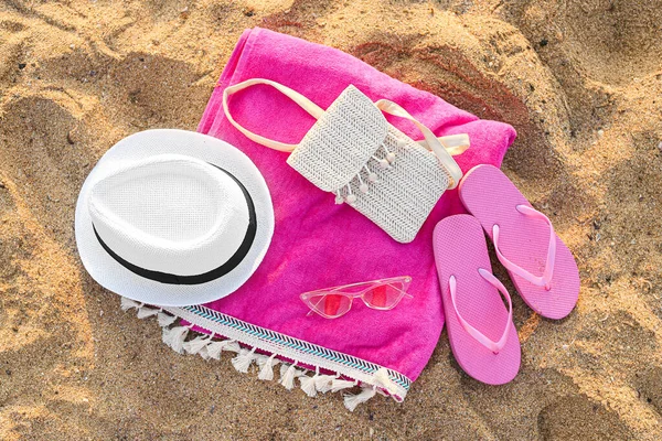 Stylish Flips Flops Beach Accessories Sand Resort — Stock Photo, Image