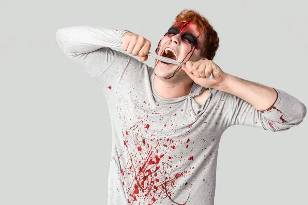 Hombre Zombie Miedo Sobre Fondo Gris —  Fotos de Stock