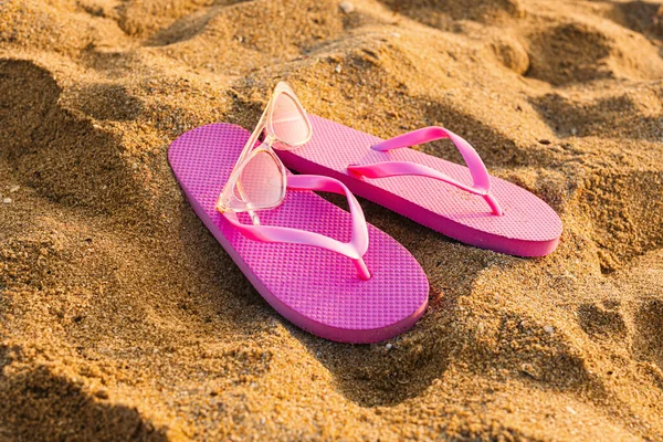 Stylish Flips Flops Sunglasses Sand Resort Stock Photo