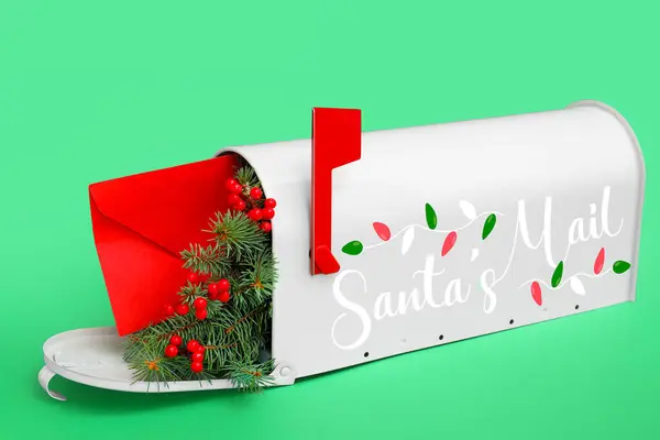Santa\'s mailbox on green background