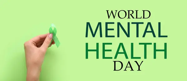 Bannière Pour Journée Mondiale Santé Mentale Avec Ruban Sensibilisation Vert — Photo