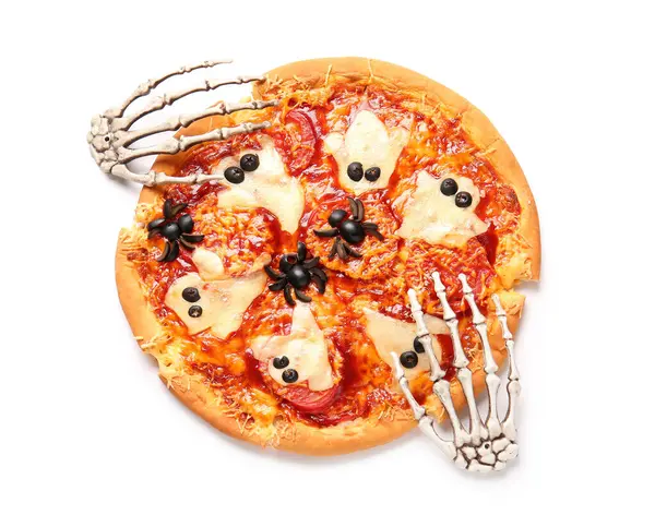 Tasty Pizza Halloween Celebration White Background — Stock Photo, Image