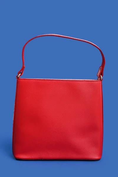 Stylish Red Handbag Blue Background — Stock Photo, Image