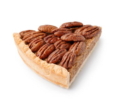 Dilim beyaz zemin üzerine lezzetli Cevizli pasta