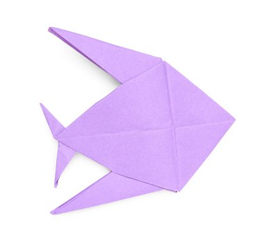Beyaz arkaplanda mor origami balığı