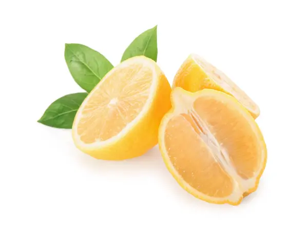 Frische Zitronen Auf Weißem Hintergrund Schneiden — Stockfoto