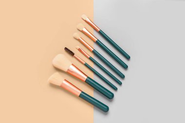 Renkli arka plan üzerinde makyaj fırçaları