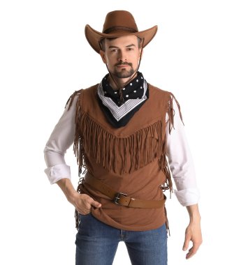Beyaz arka planda yakışıklı kovboy