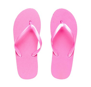 Beyaz arka planda pembe kadın terlikleri