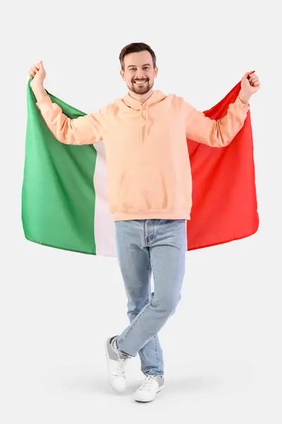 Красивый Мужчина Флагом Италии Белом Фоне — стоковое фото