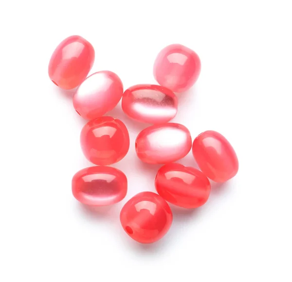 Heap Pink Beads Isolated White Background Stock Picture