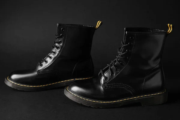 Stylish Leather Boots Black Background — Stock Photo, Image